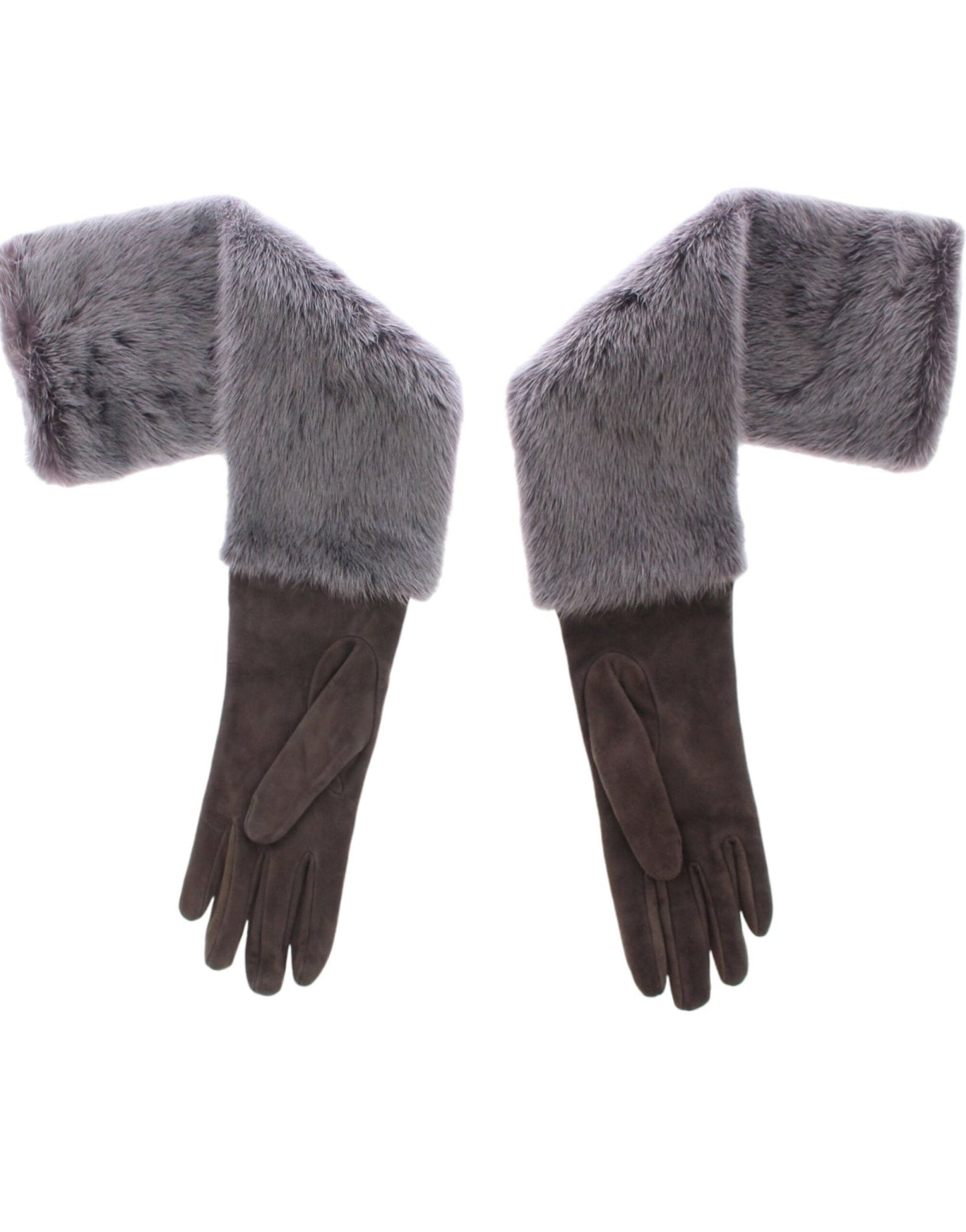 Dolce & Gabbana Elegant Gray Mink Fur Leather Elbow Gloves - Sandy Store ByNet