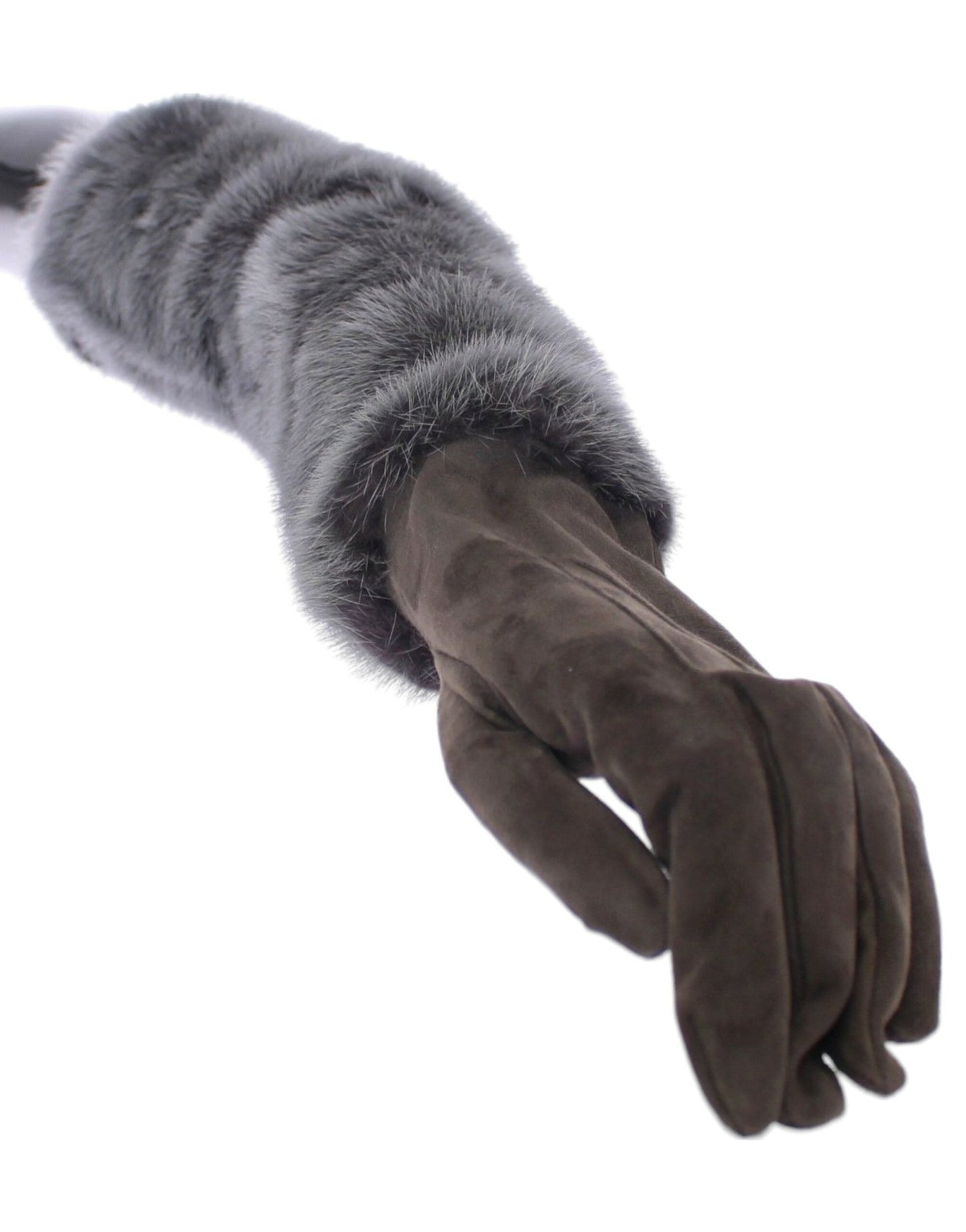 Dolce & Gabbana Elegant Gray Mink Fur Leather Elbow Gloves - Sandy Store ByNet