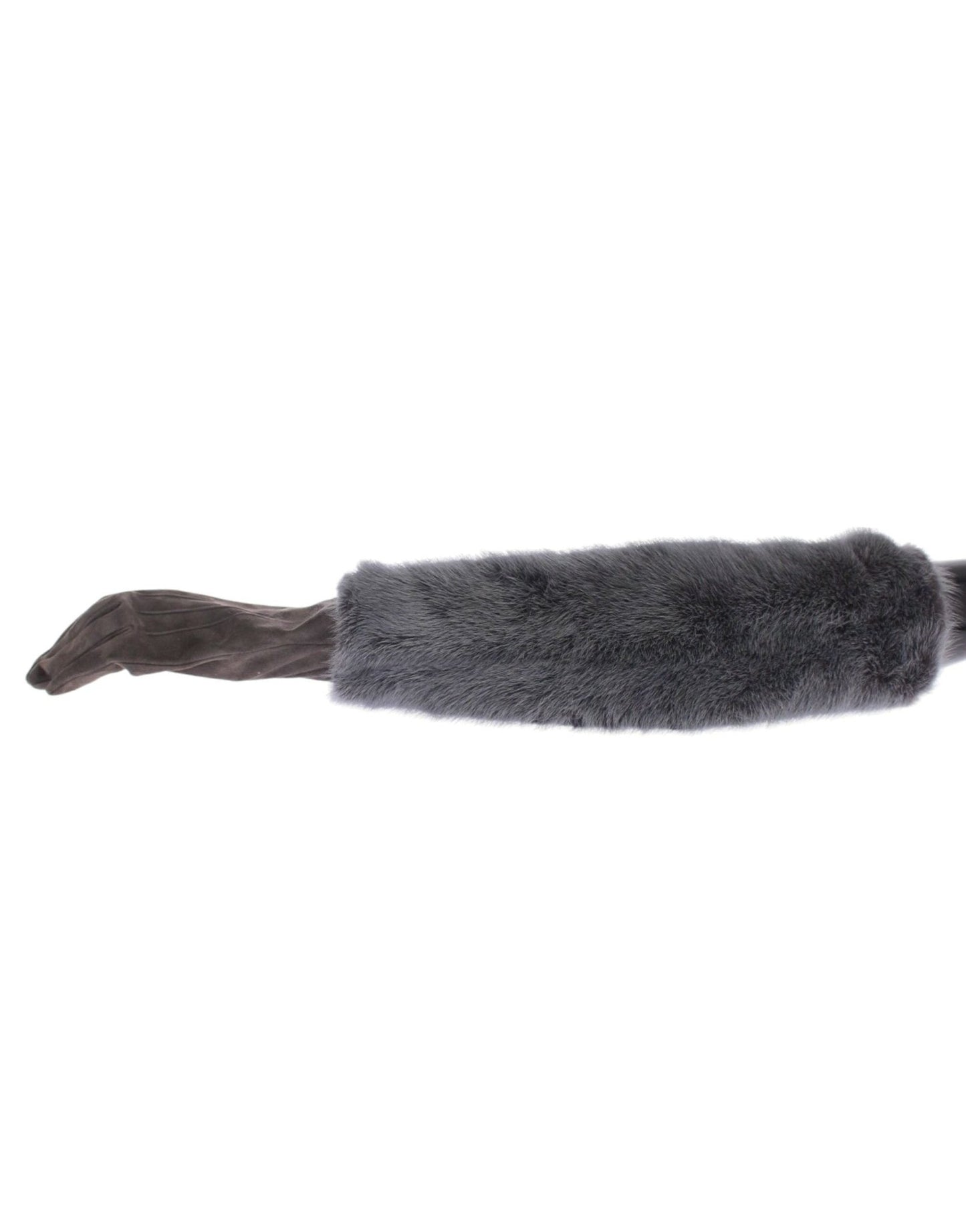 Dolce & Gabbana Elegant Gray Mink Fur Leather Elbow Gloves - Sandy Store ByNet