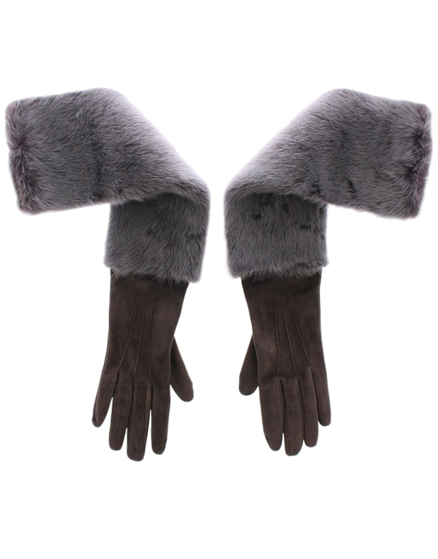 Dolce & Gabbana Elegant Gray Mink Fur Leather Elbow Gloves - Sandy Store ByNet