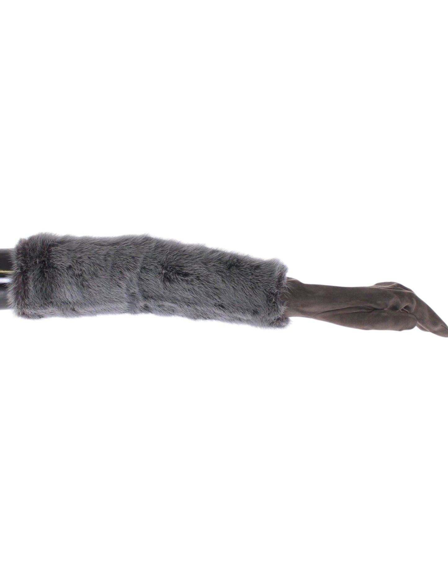 Dolce & Gabbana Elegant Gray Mink Fur Leather Elbow Gloves - Sandy Store ByNet