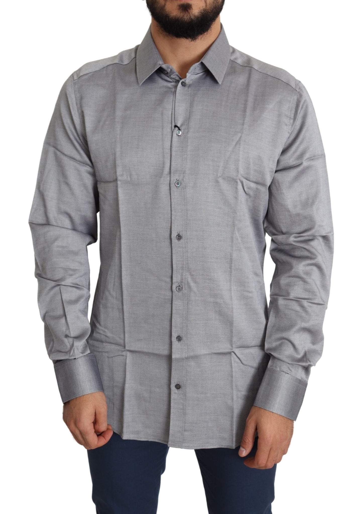Dolce & Gabbana Elegant Gray Slim Fit Cotton Dress Shirt - Sandy Store ByNet