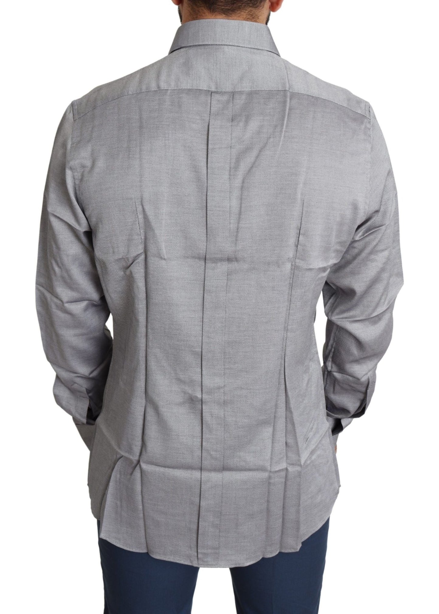 Dolce & Gabbana Elegant Gray Slim Fit Cotton Dress Shirt - Sandy Store ByNet