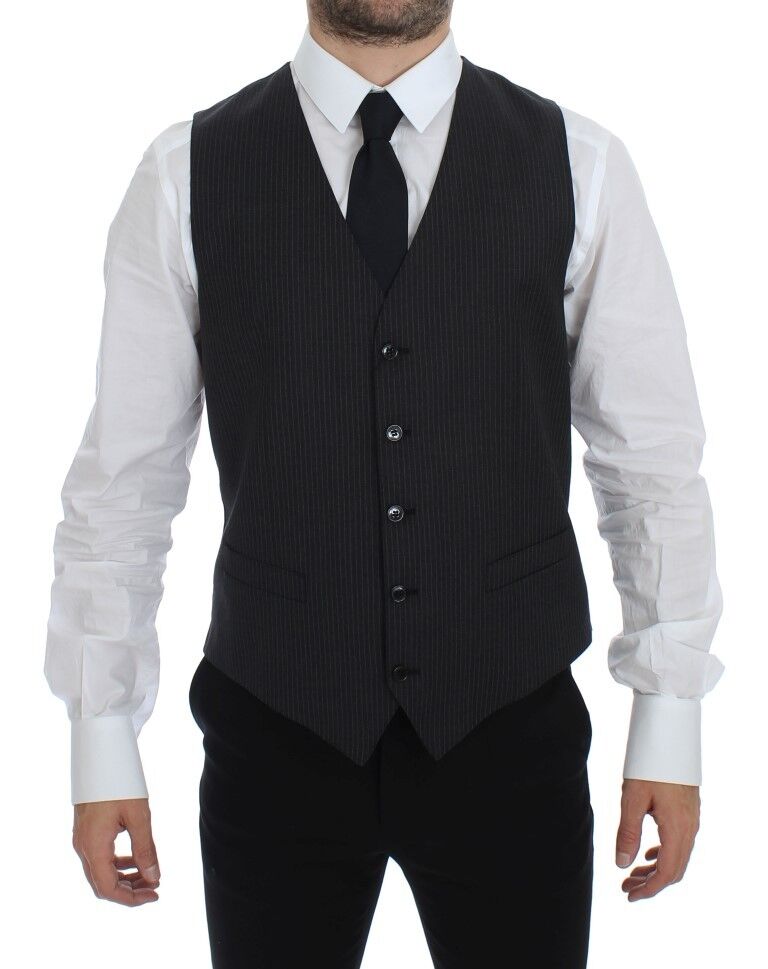 Dolce & Gabbana Elegant Gray Striped Dress Vest - Sandy Store ByNet