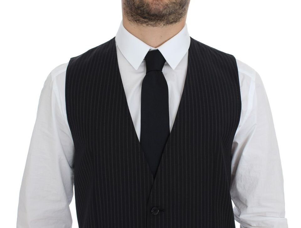Dolce & Gabbana Elegant Gray Striped Dress Vest - Sandy Store ByNet