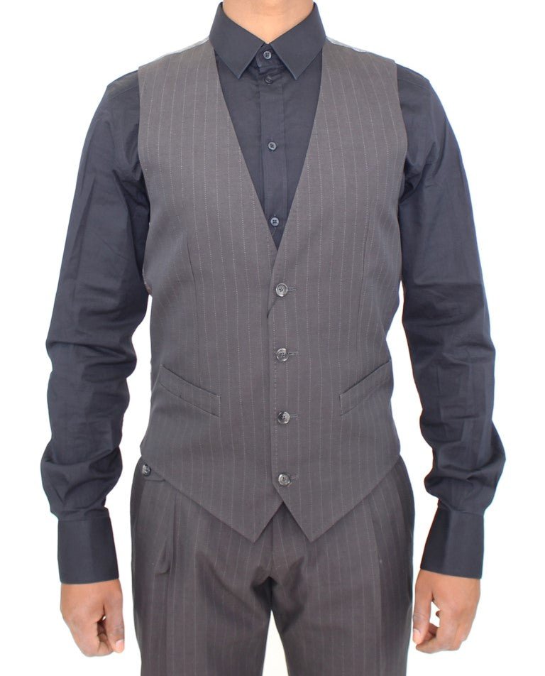 Dolce & Gabbana Elegant Gray Striped Dress Vest - Sandy Store ByNet