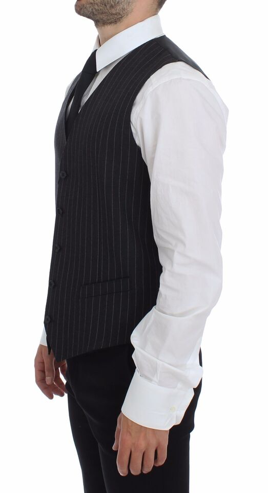 Dolce & Gabbana Elegant Gray Striped Dress Vest - Sandy Store ByNet