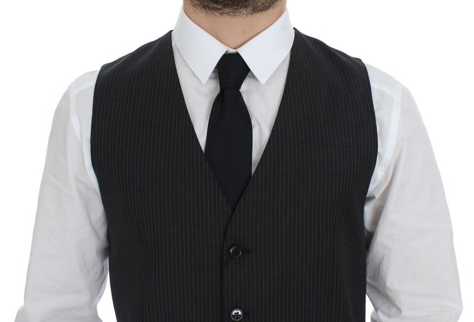 Dolce & Gabbana Elegant Gray Striped Dress Vest - Sandy Store ByNet