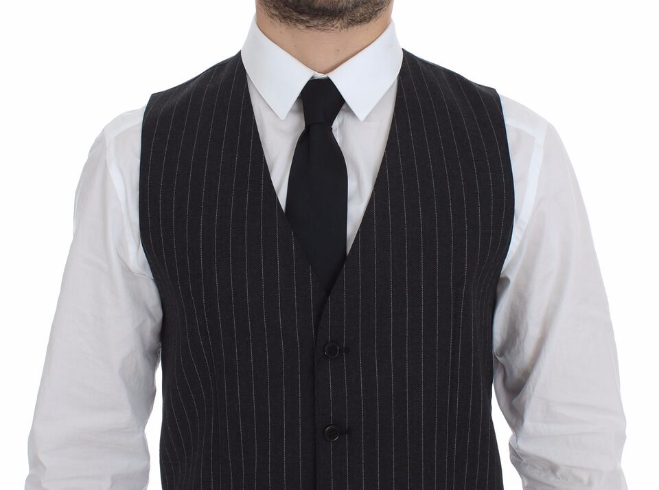 Dolce & Gabbana Elegant Gray Striped Dress Vest - Sandy Store ByNet