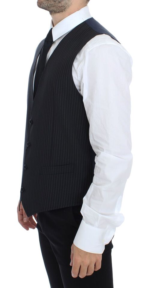 Dolce & Gabbana Elegant Gray Striped Dress Vest - Sandy Store ByNet