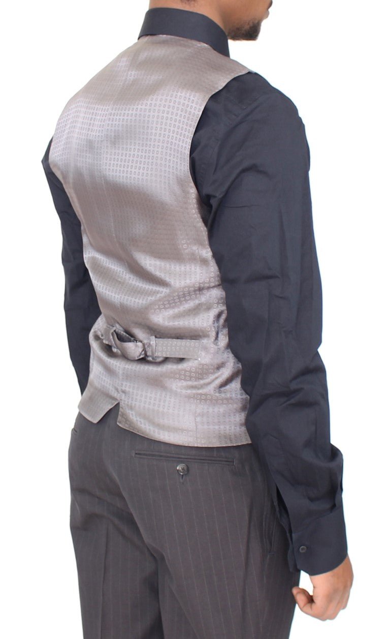 Dolce & Gabbana Elegant Gray Striped Dress Vest - Sandy Store ByNet