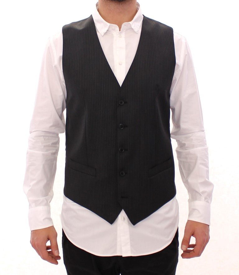 Dolce & Gabbana Elegant Gray Striped Dress Vest - Sandy Store ByNet
