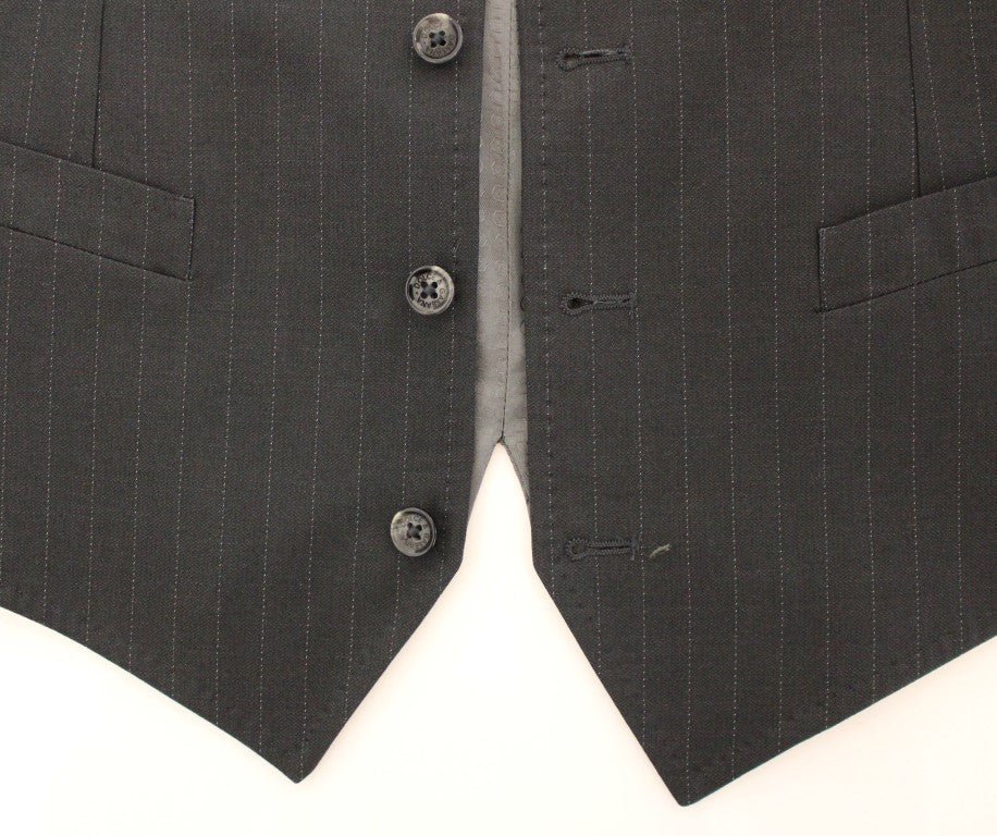 Dolce & Gabbana Elegant Gray Striped Dress Vest - Sandy Store ByNet