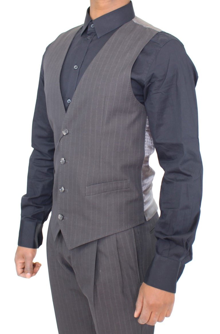 Dolce & Gabbana Elegant Gray Striped Dress Vest - Sandy Store ByNet