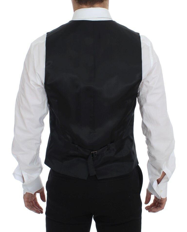 Dolce & Gabbana Elegant Gray Striped Dress Vest - Sandy Store ByNet