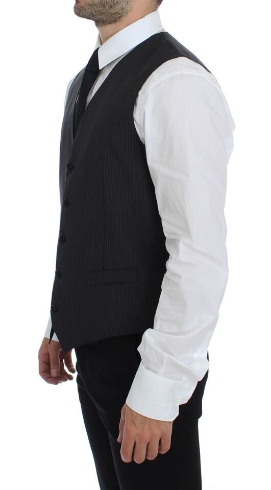 Dolce & Gabbana Elegant Gray Striped Dress Vest - Sandy Store ByNet
