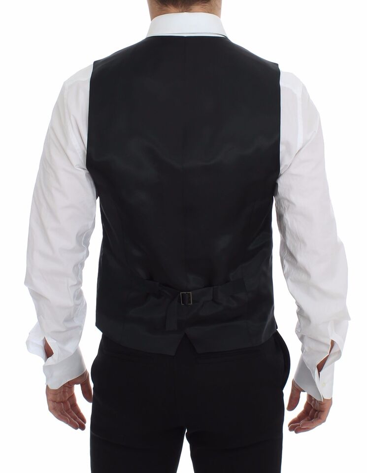 Dolce & Gabbana Elegant Gray Striped Dress Vest - Sandy Store ByNet