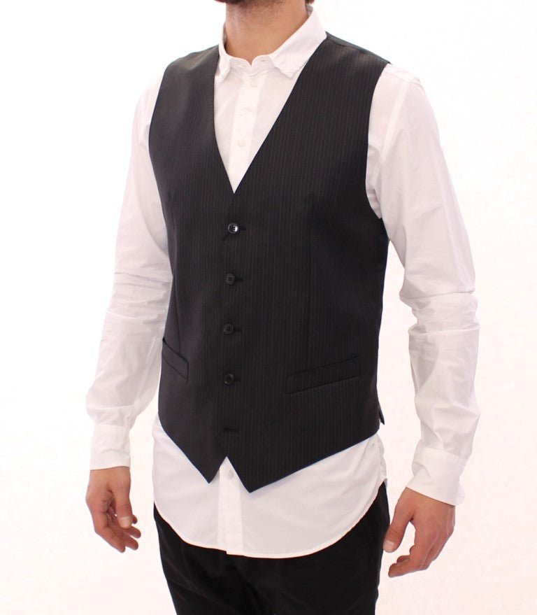 Dolce & Gabbana Elegant Gray Striped Dress Vest - Sandy Store ByNet