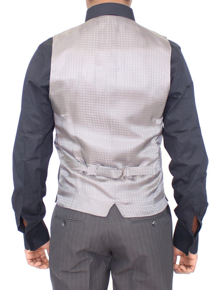 Dolce & Gabbana Elegant Gray Striped Dress Vest - Sandy Store ByNet