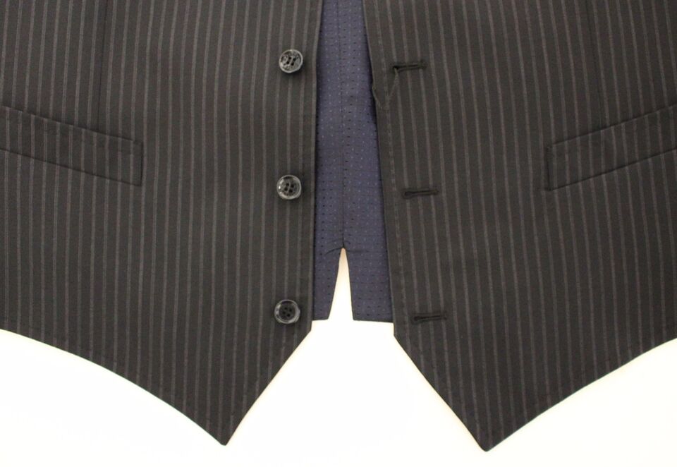 Dolce & Gabbana Elegant Gray Striped Dress Vest - Sandy Store ByNet