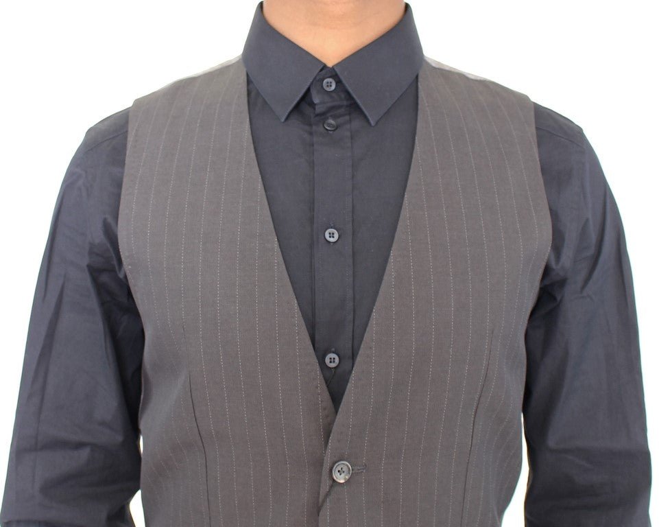 Dolce & Gabbana Elegant Gray Striped Dress Vest - Sandy Store ByNet