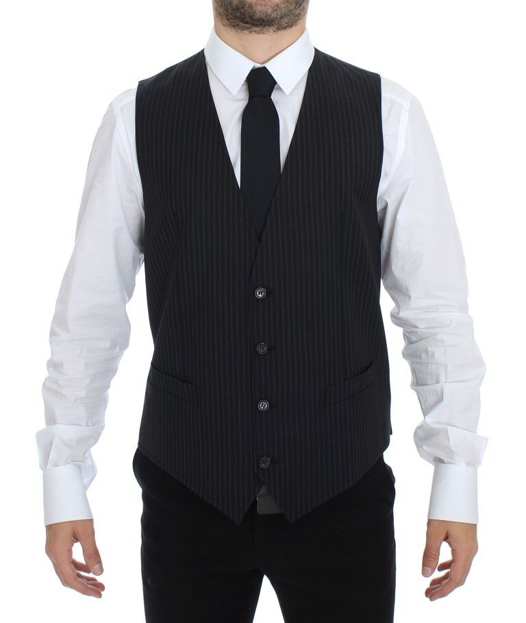Dolce & Gabbana Elegant Gray Striped Dress Vest - Sandy Store ByNet