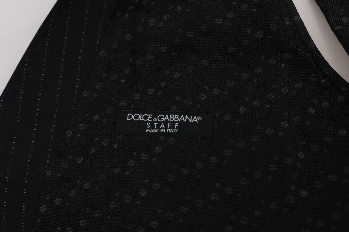 Dolce & Gabbana Elegant Gray Striped Men's Waistcoat Vest - Sandy Store ByNet