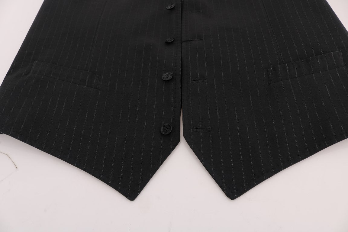 Dolce & Gabbana Elegant Gray Striped Men's Waistcoat Vest - Sandy Store ByNet