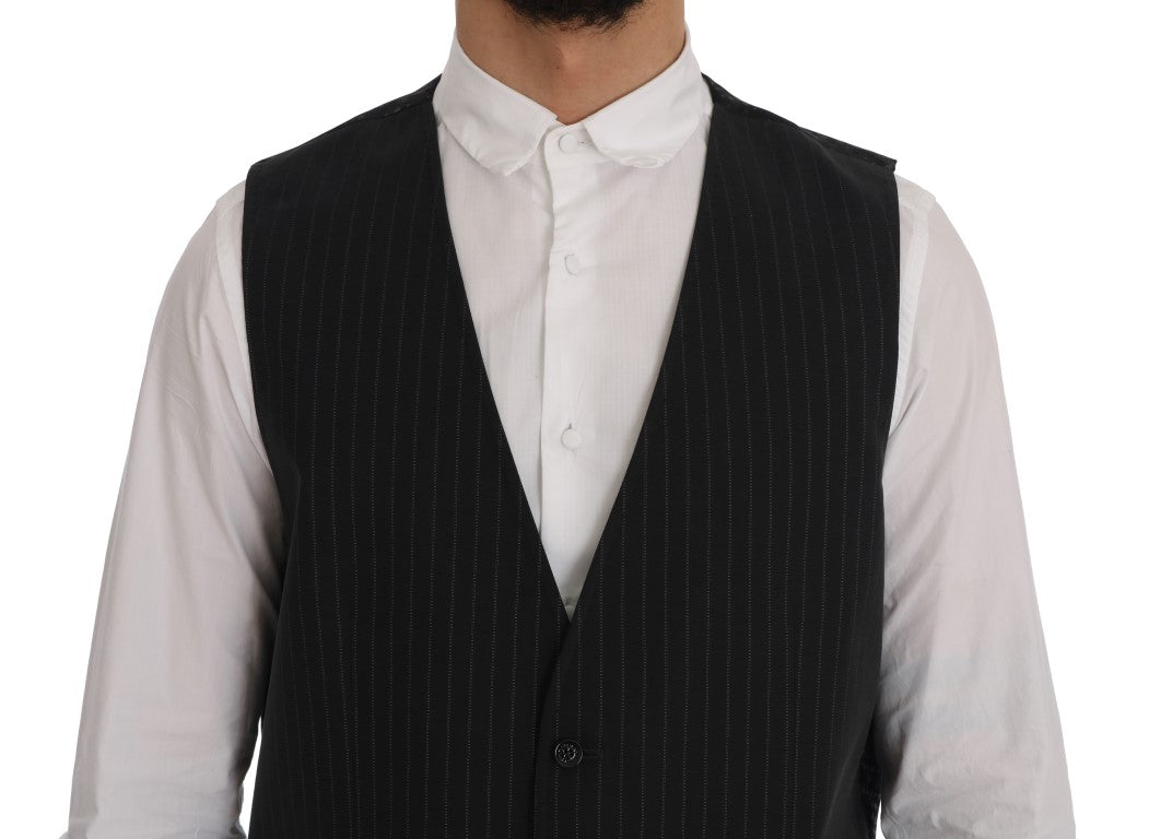 Dolce & Gabbana Elegant Gray Striped Men's Waistcoat Vest - Sandy Store ByNet