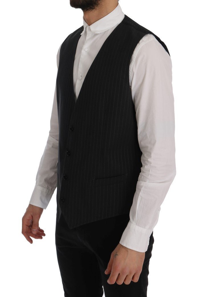 Dolce & Gabbana Elegant Gray Striped Men's Waistcoat Vest - Sandy Store ByNet