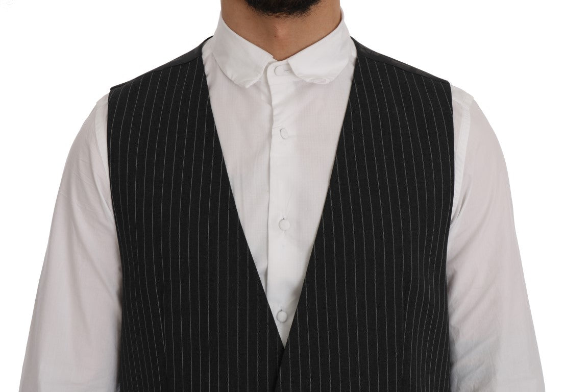 Dolce & Gabbana Elegant Gray Striped Vest Waistcoat - Sandy Store ByNet