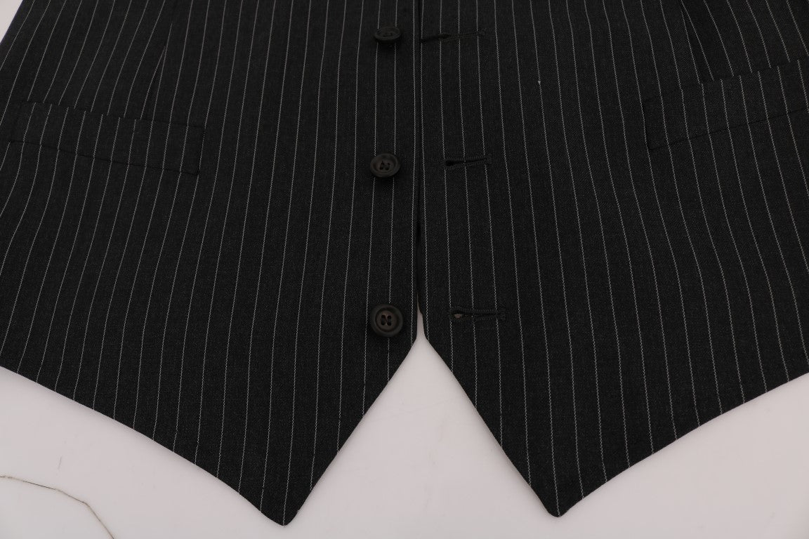 Dolce & Gabbana Elegant Gray Striped Vest Waistcoat - Sandy Store ByNet