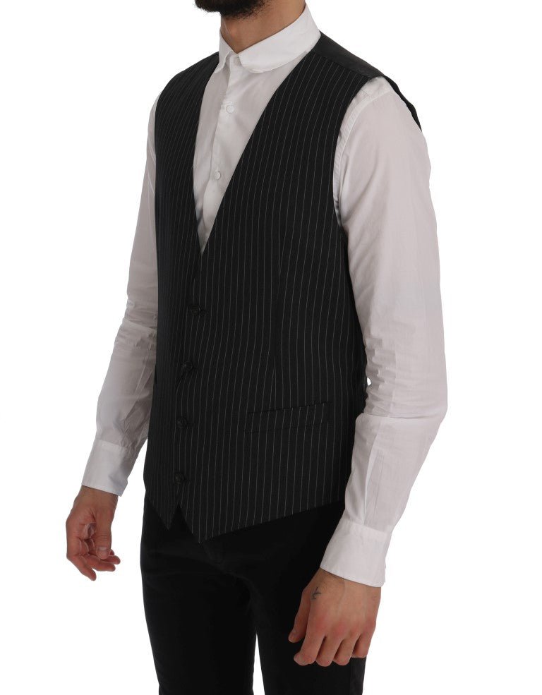 Dolce & Gabbana Elegant Gray Striped Vest Waistcoat - Sandy Store ByNet