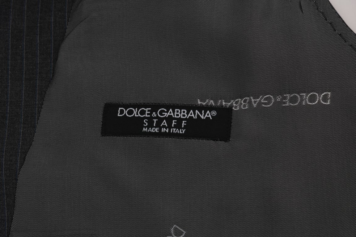 Dolce & Gabbana Elegant Gray Striped Waistcoat Vest - Sandy Store ByNet