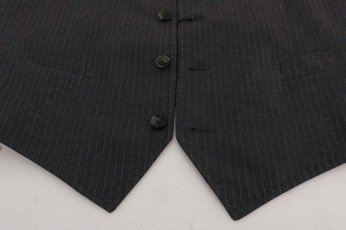 Dolce & Gabbana Elegant Gray Striped Waistcoat Vest - Sandy Store ByNet