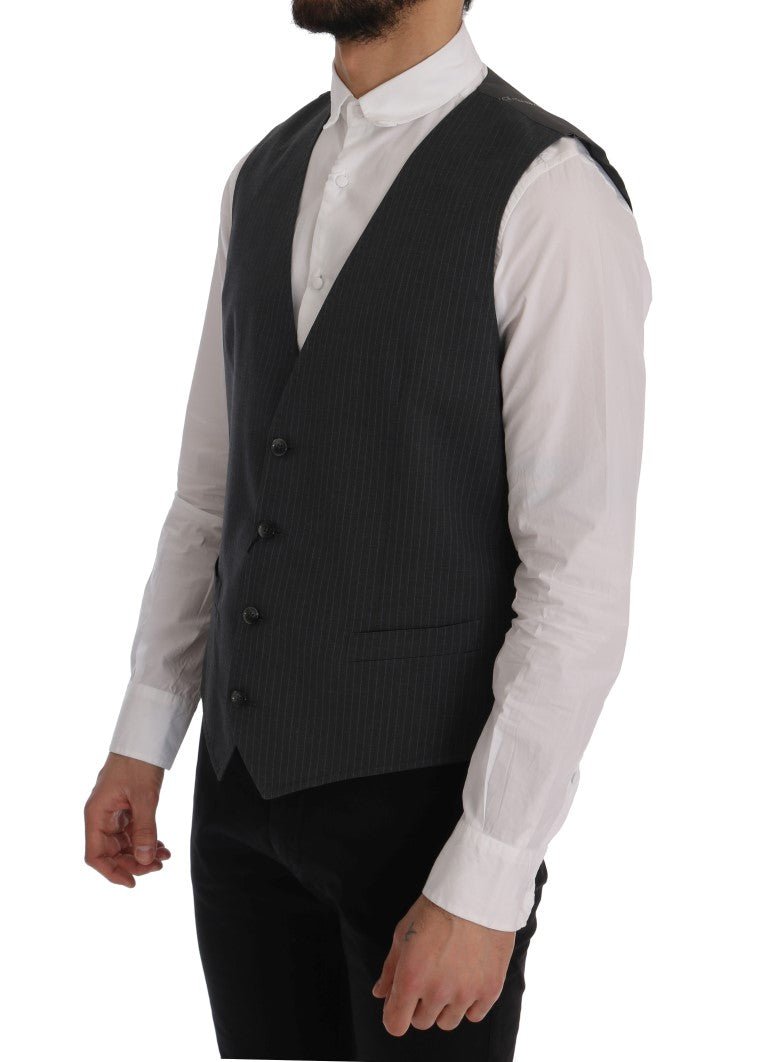 Dolce & Gabbana Elegant Gray Striped Waistcoat Vest - Sandy Store ByNet
