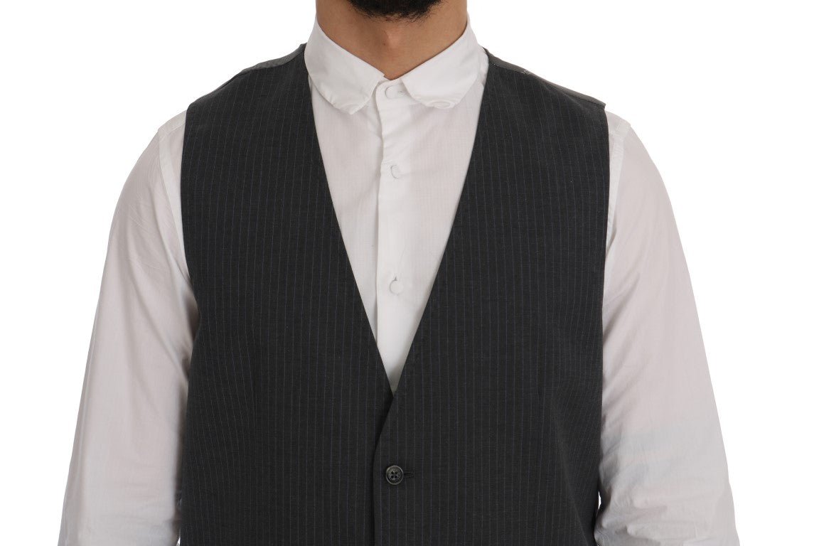 Dolce & Gabbana Elegant Gray Striped Waistcoat Vest - Sandy Store ByNet