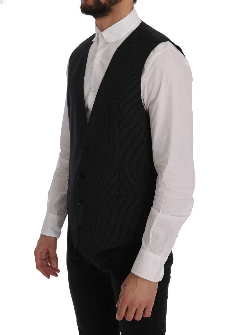 Dolce & Gabbana Elegant Gray Striped Wool Blend Vest - Sandy Store ByNet