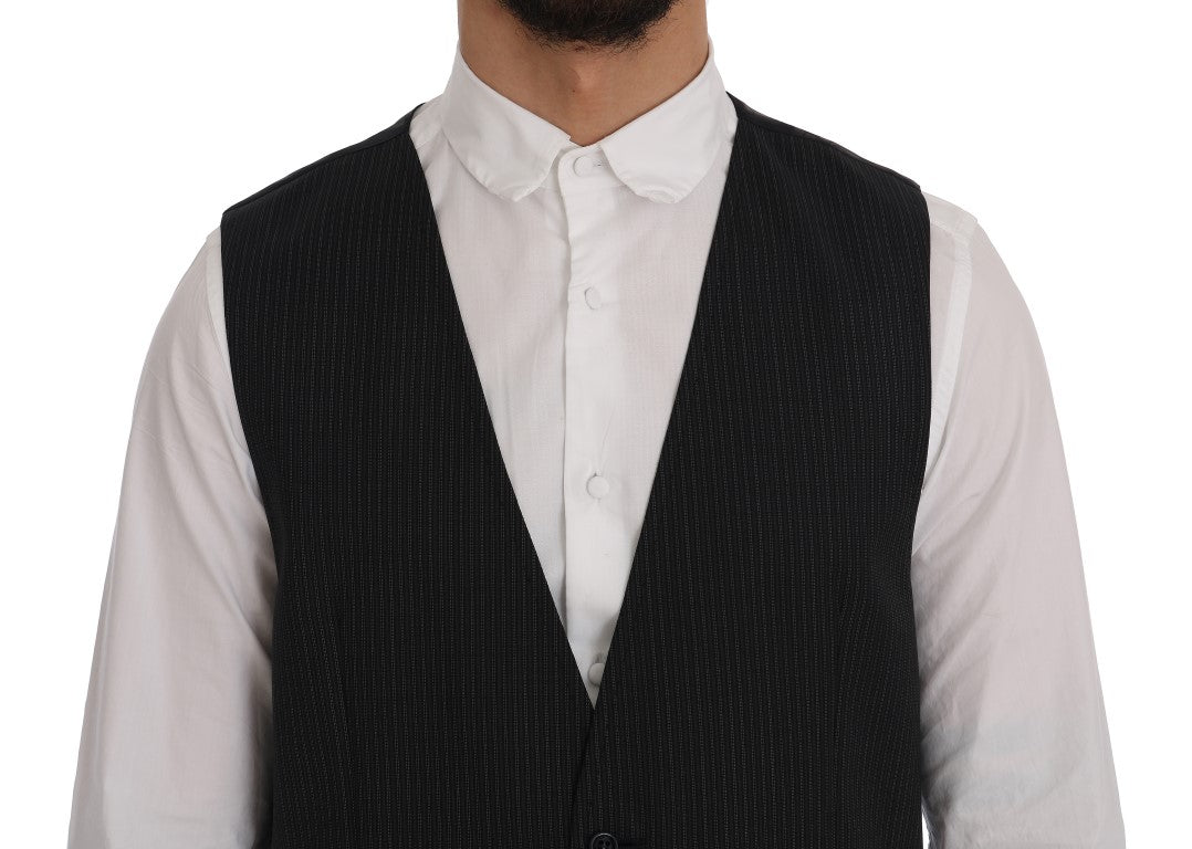 Dolce & Gabbana Elegant Gray Striped Wool Blend Vest - Sandy Store ByNet