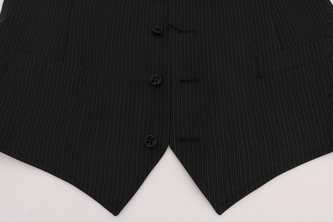 Dolce & Gabbana Elegant Gray Striped Wool Blend Vest - Sandy Store ByNet