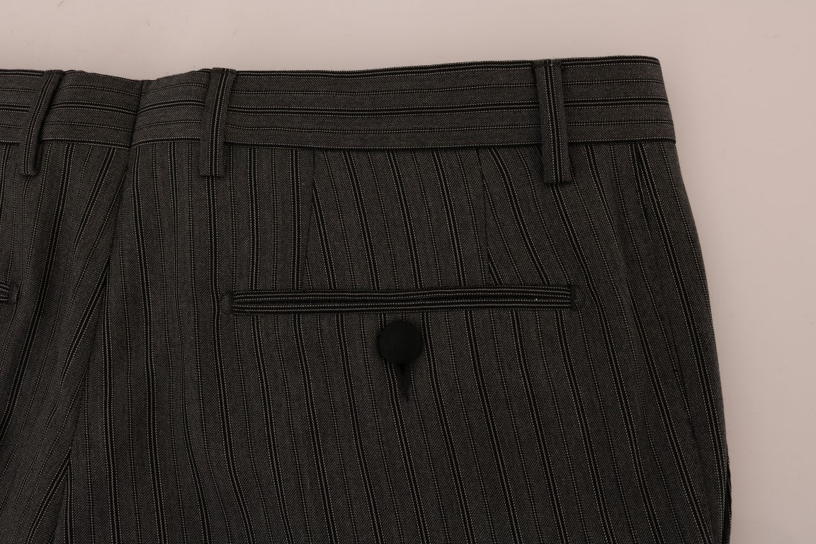 Dolce & Gabbana Elegant Gray Striped Wool Formal Trousers - Sandy Store ByNet