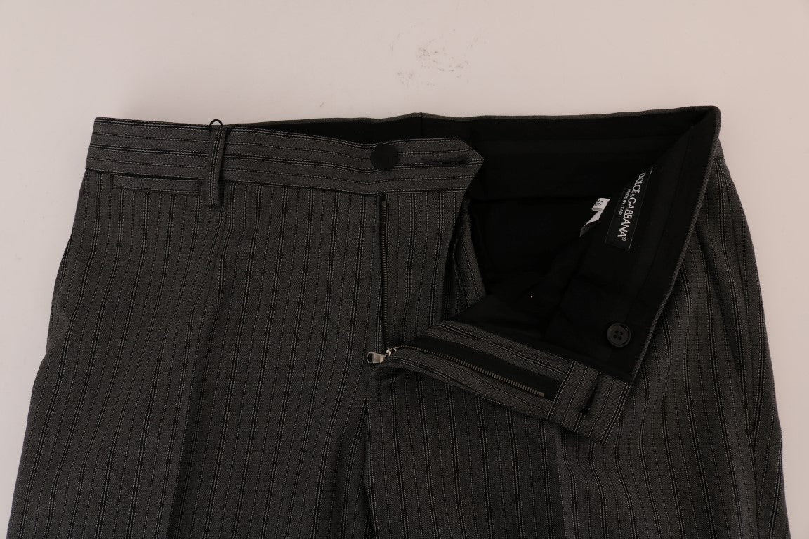 Dolce & Gabbana Elegant Gray Striped Wool Formal Trousers - Sandy Store ByNet