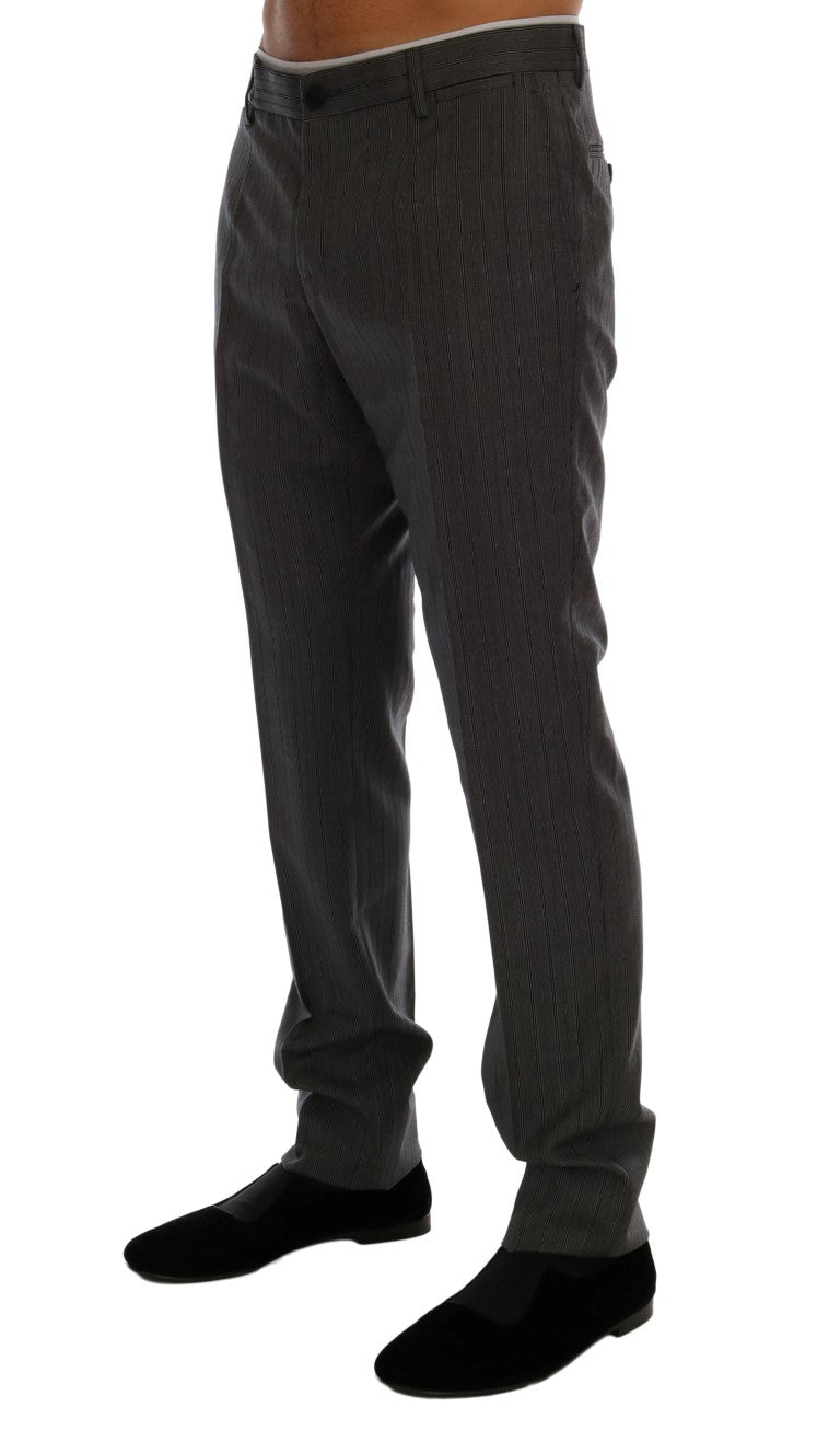 Dolce & Gabbana Elegant Gray Striped Wool Formal Trousers - Sandy Store ByNet