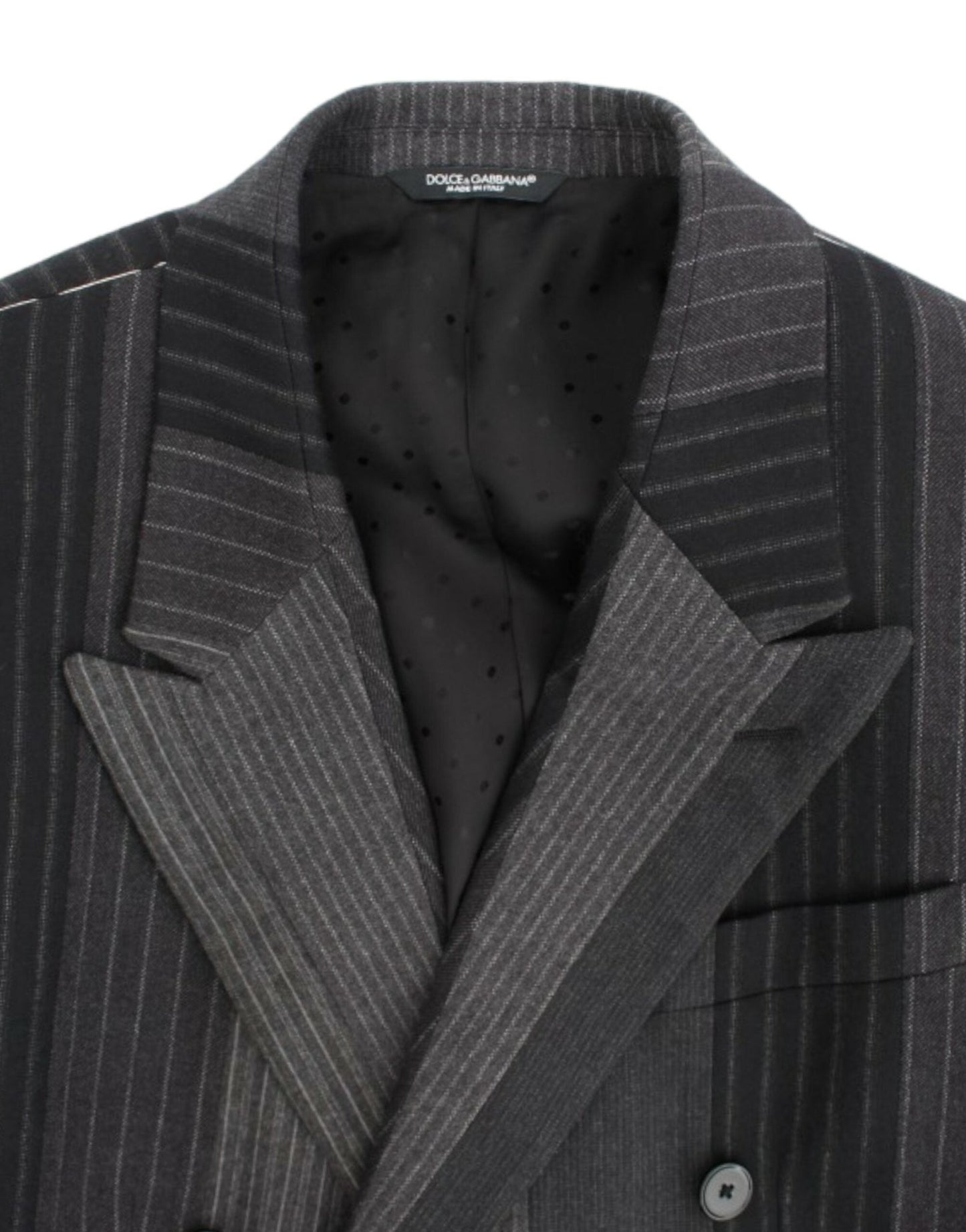 Dolce & Gabbana Elegant Gray Striped Wool Slim Blazer - Sandy Store ByNet