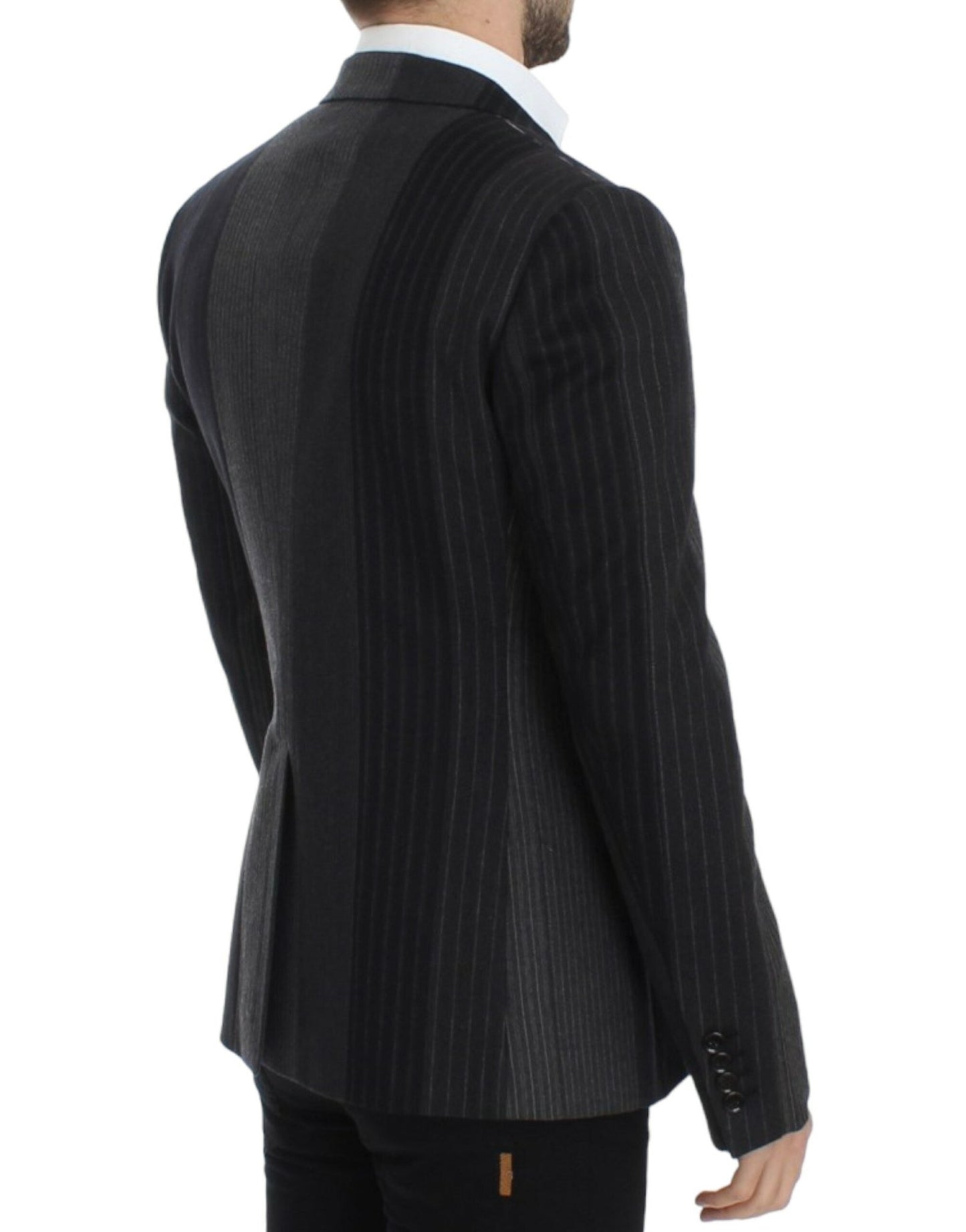 Dolce & Gabbana Elegant Gray Striped Wool Slim Blazer - Sandy Store ByNet
