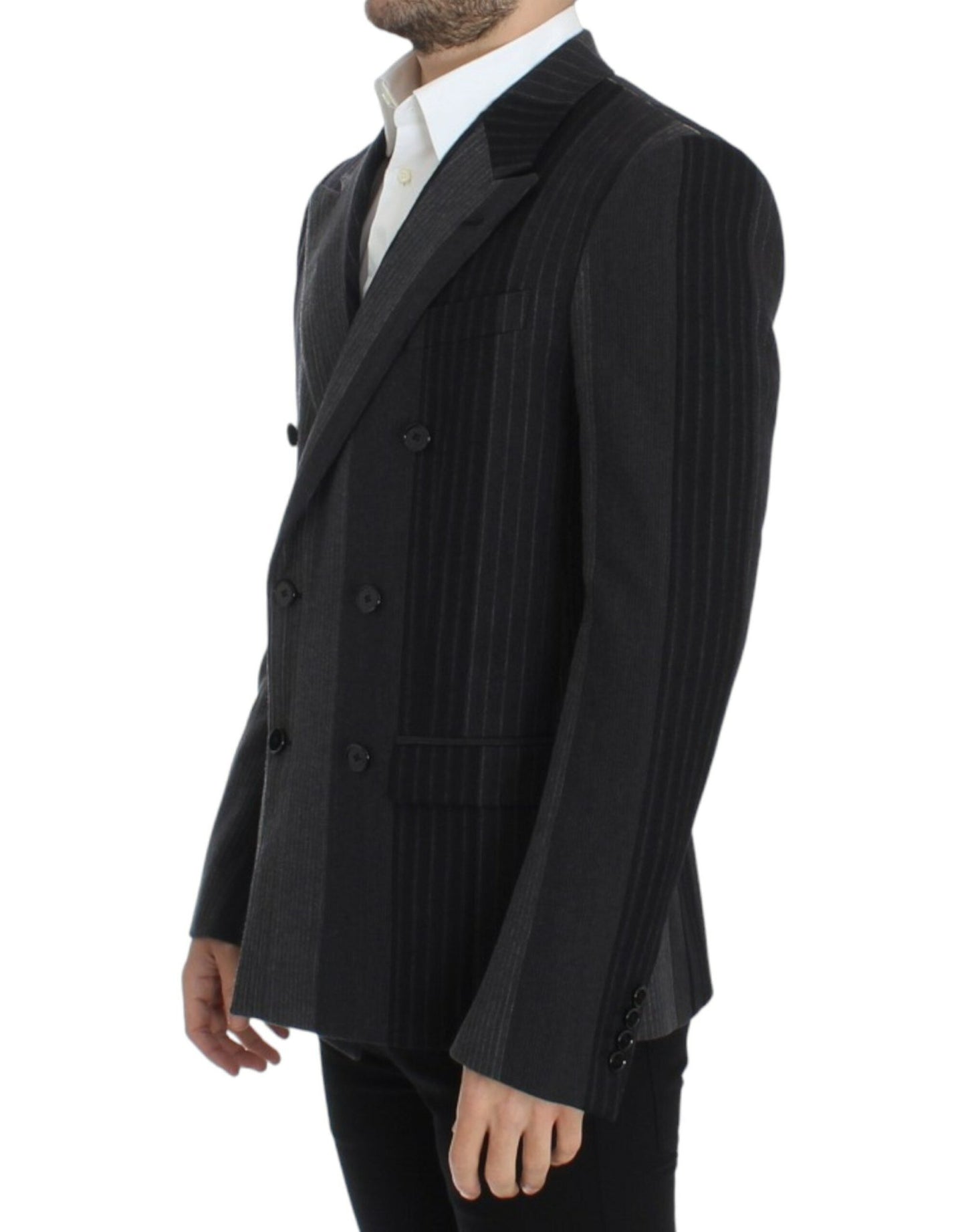 Dolce & Gabbana Elegant Gray Striped Wool Slim Blazer - Sandy Store ByNet