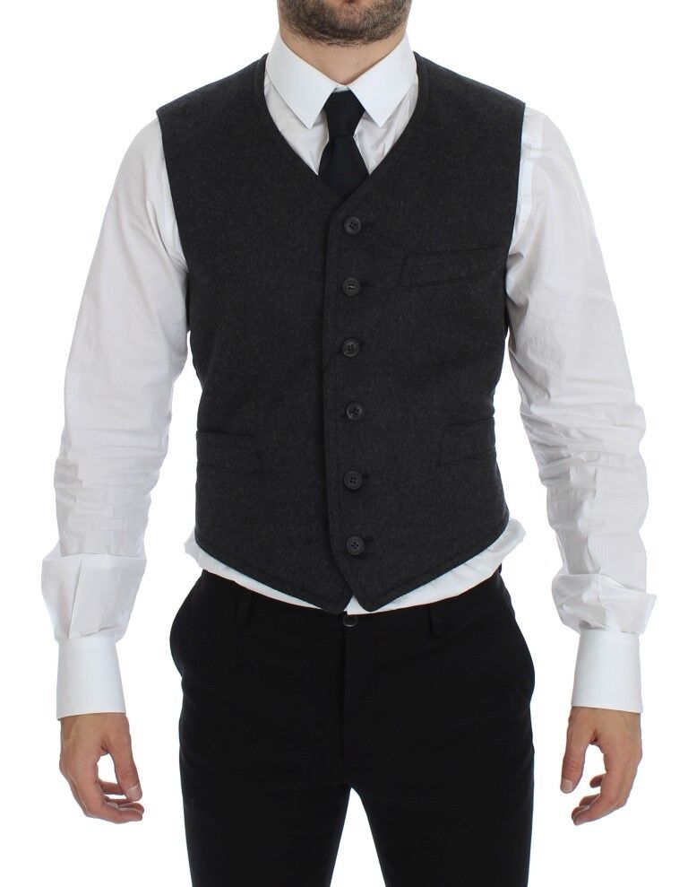 Dolce & Gabbana Elegant Gray Wool Blend Dress Vest - Sandy Store ByNet