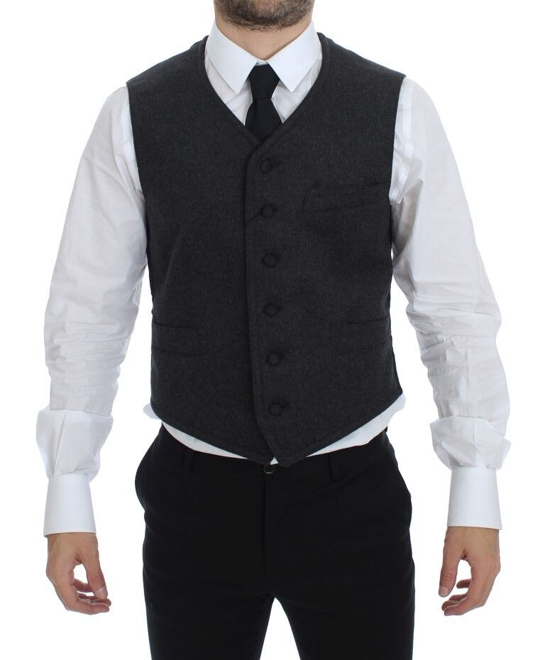 Dolce & Gabbana Elegant Gray Wool Blend Dress Vest - Sandy Store ByNet