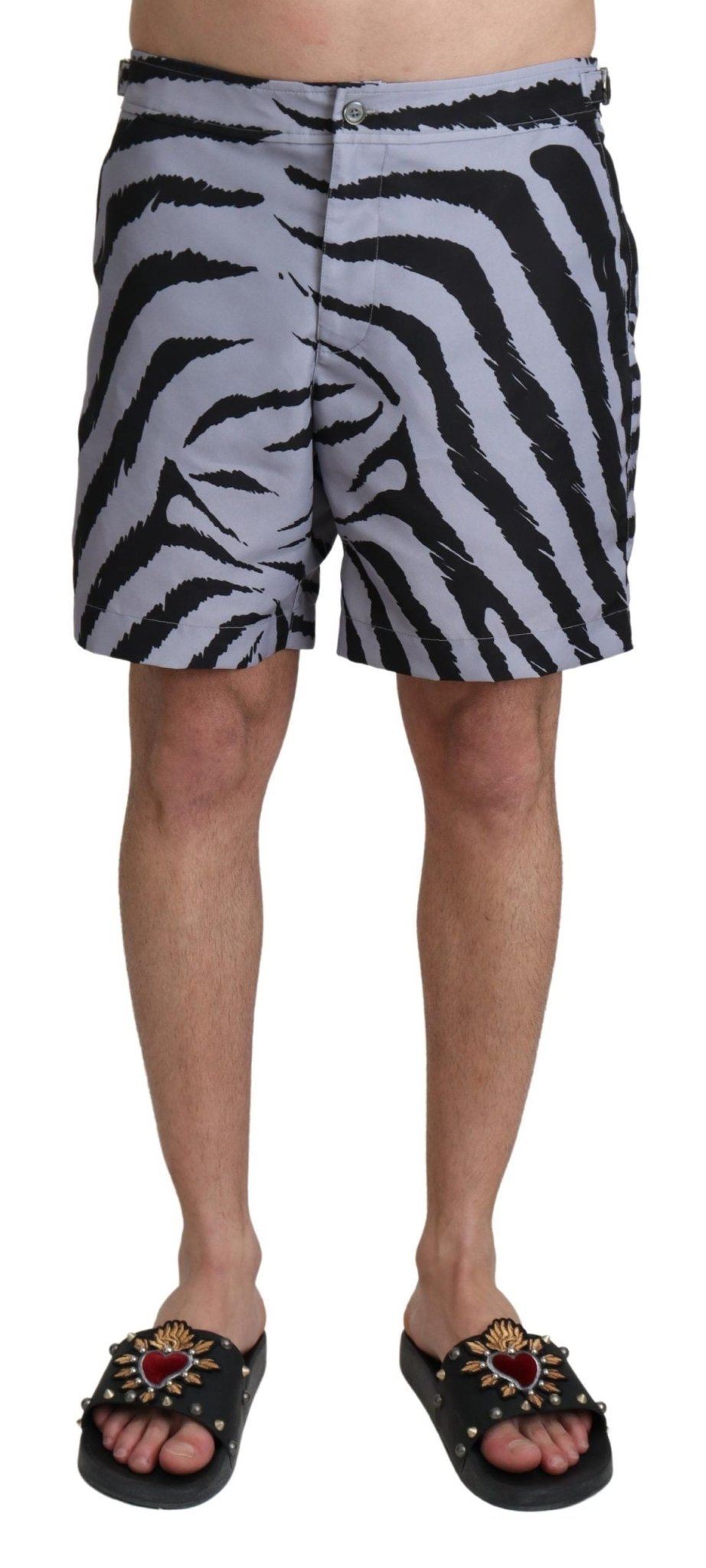 Dolce & Gabbana Elegant Gray Zebra Print Swim Trunks - Sandy Store ByNet