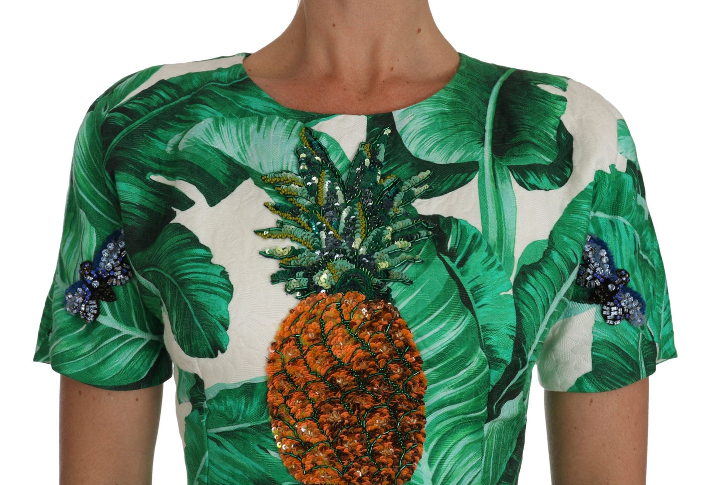 Dolce & Gabbana Elegant Green Banana Leaf Print A - Line Dress - Sandy Store ByNet